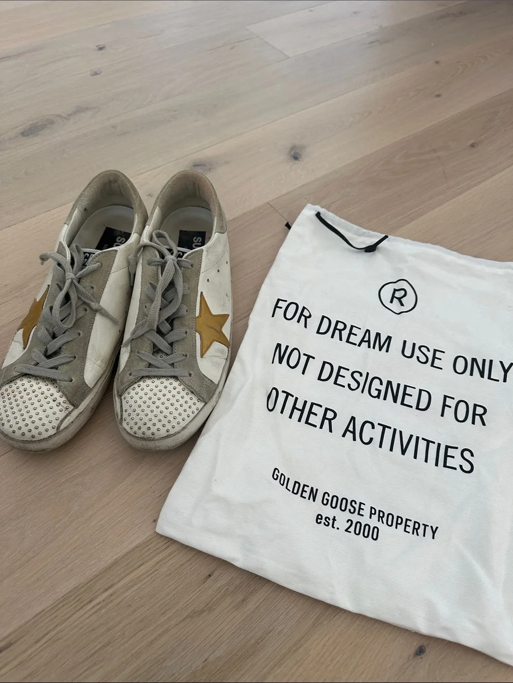 Golden Goose White, Gray & Gold Star Studded Sneakers - Picture 7 of 9